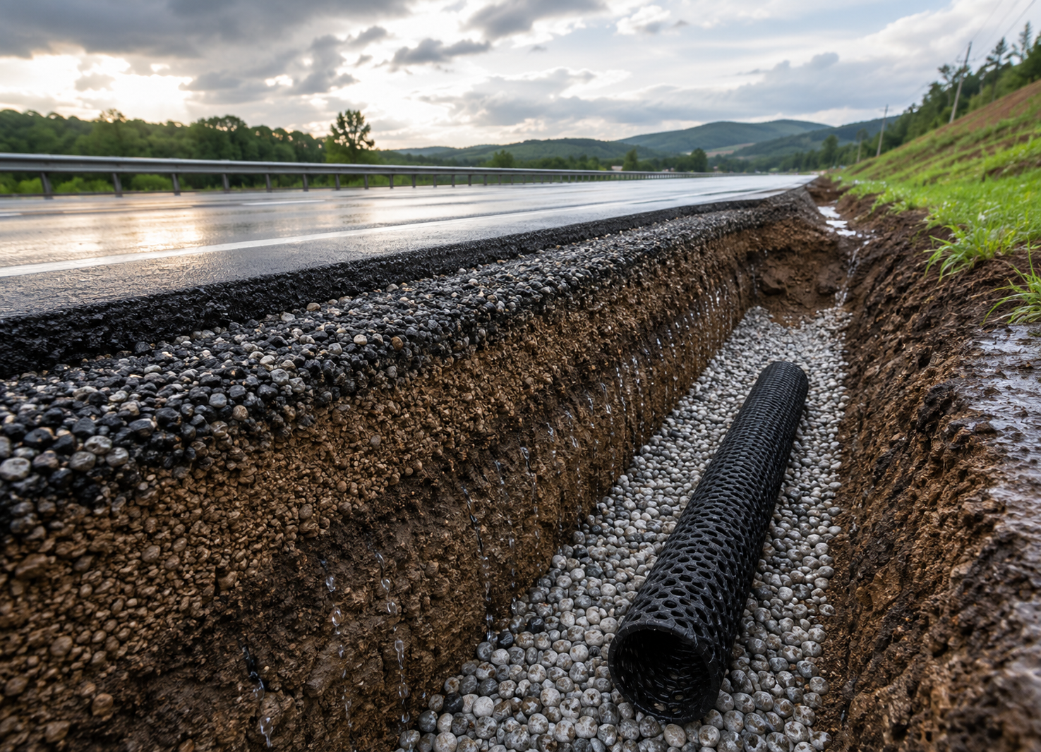 Subsoil drainage pipe installation using perforated drainage pipe