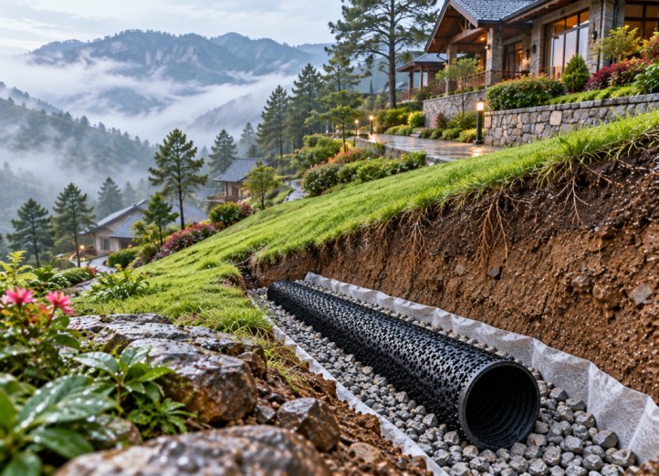 Underground landscape drainage system with perforated drainage pipe