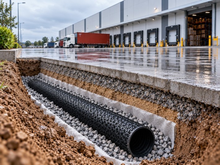 Warehouse and logistics infrastructure drainage